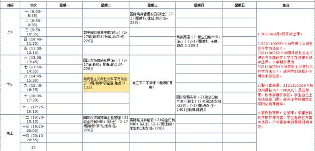 北京邮电大学2021-2022秋学期课表—21级MIB全日制​-北京邮电大学经济